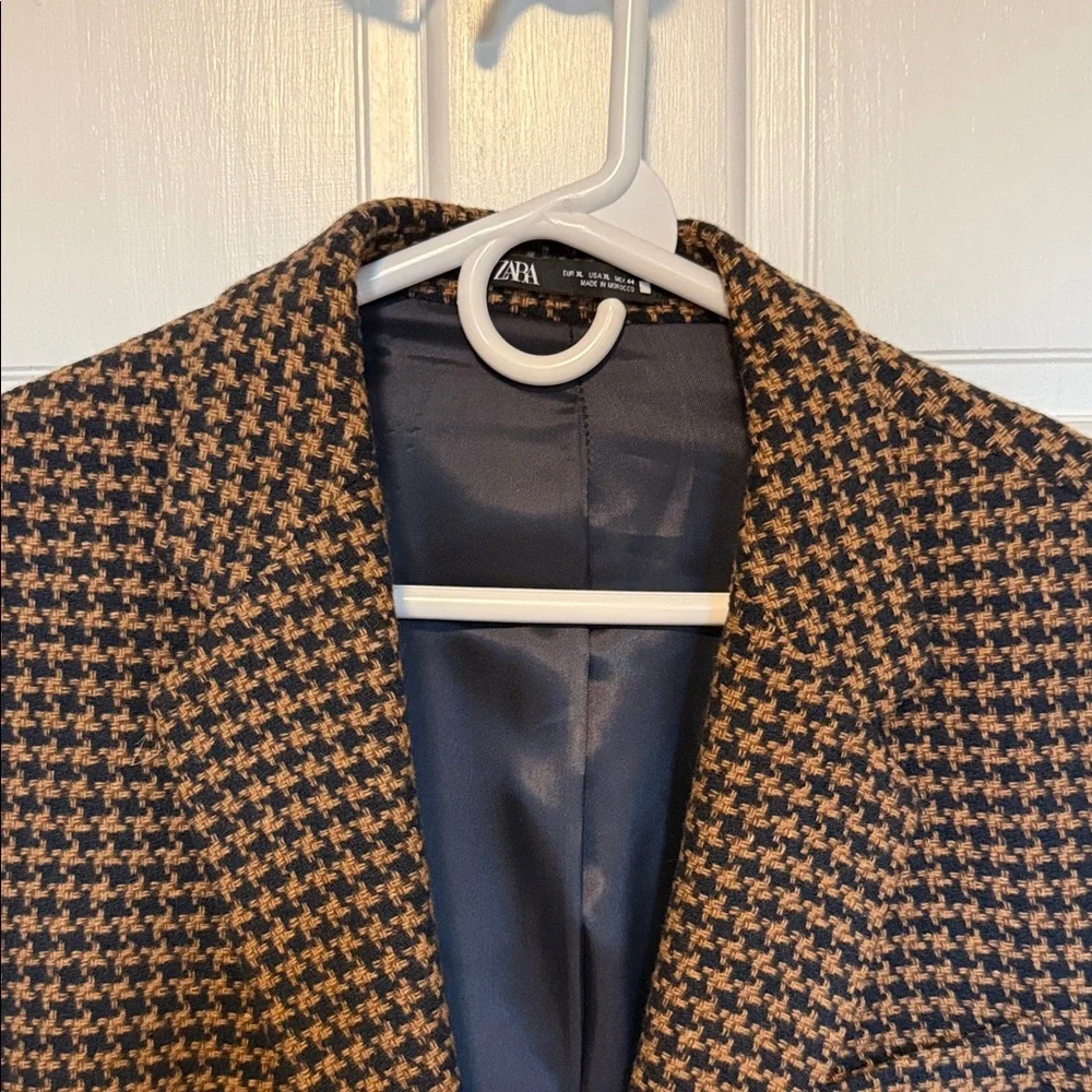 Zara Men's Houndstooth Blazer - Brown & Black